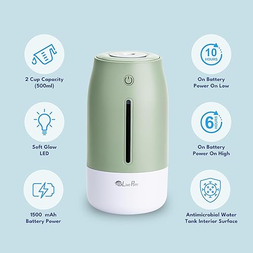 Miniatura 4 de LivePure Humidificadores de niebla fría para dormitorio. Humidificador pequeño para bebés, guardería, plantas, oficina. Humidificador ultrasónico de
