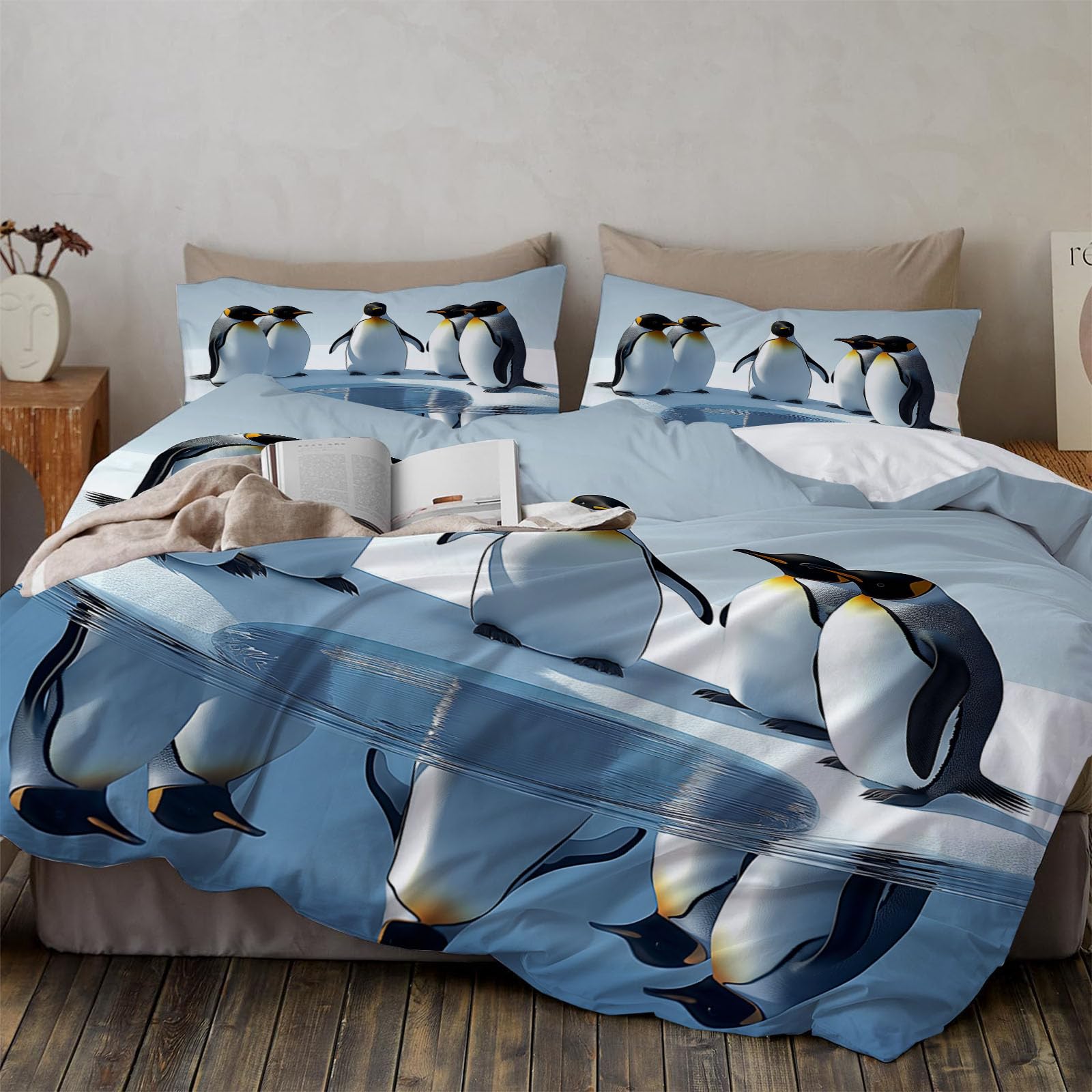 Housse de couette 200x200cm pingouin pour lit ado et adulte style nordique