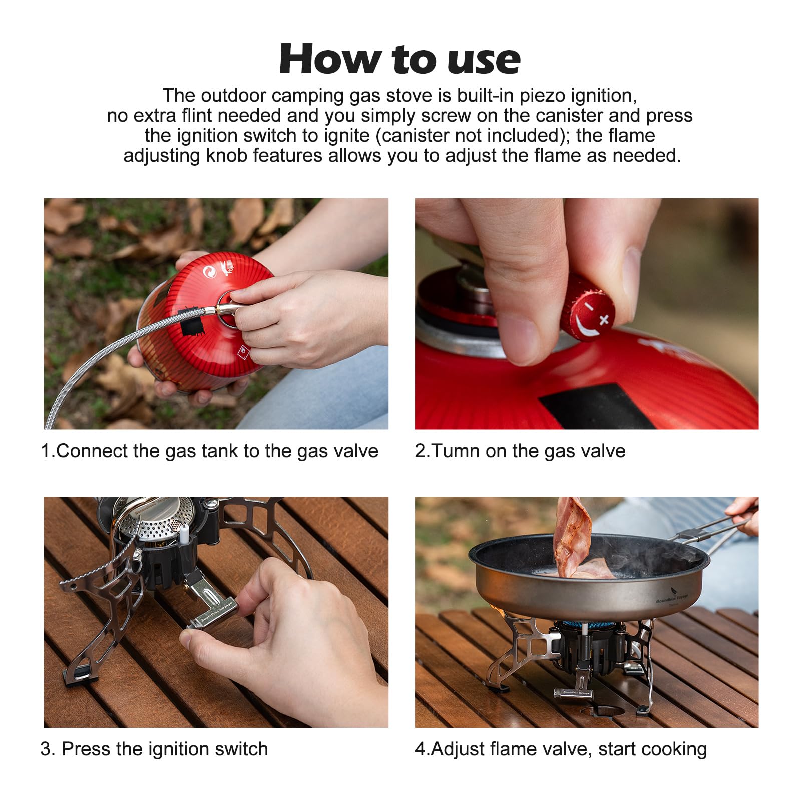 Boundless Voyage High Power Portable Leichtgewicht Gasherd 3500W Piezozündung Adapter Gaskocher Campingkocher für das Kochen im Freien