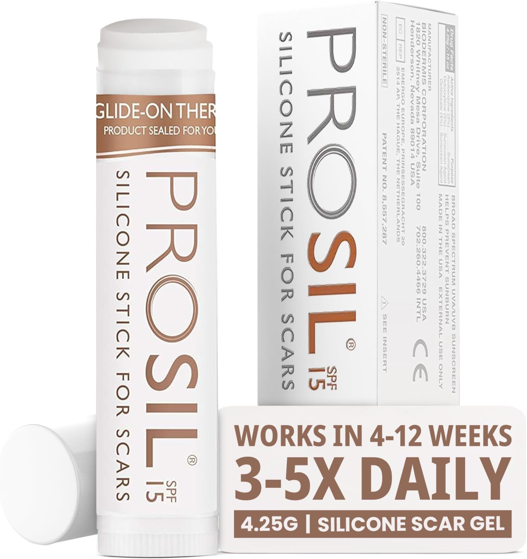 BIODERMIS Pro-Sil SPF (Pro-Sil Sport) Patented Silicone Scar Treatment Stick w/Sunscreen (SFP 15) – Clinically Proven.