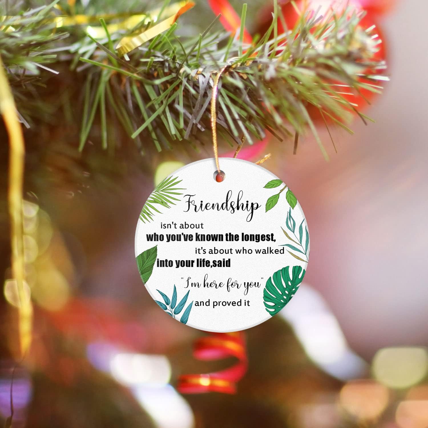 Friendship Christmas Ornament 2025 Round Christmas Tree Ornaments Keepsake Gifts for Friends Home Decor Flat Circle Ceramic Ornament 3inch with a Gift Box - Image 2