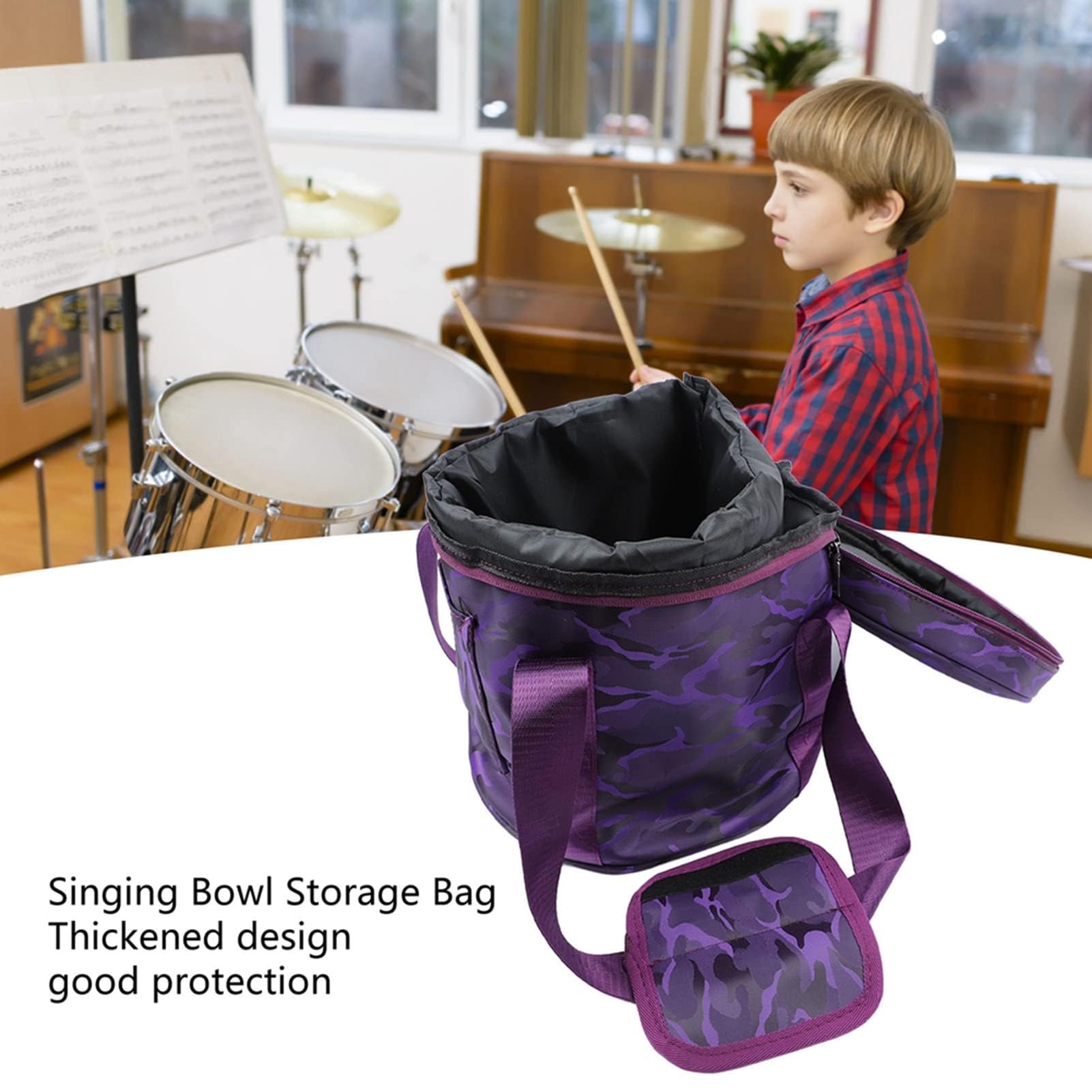 Musikschalen-Tasche, Klangschalen-Aufbewahrungstasche, Kristall-Klangschalen-Tragetasche mit 2 Au?entaschen, Doppelrei?Verschluss (12 Zoll reines Lila)