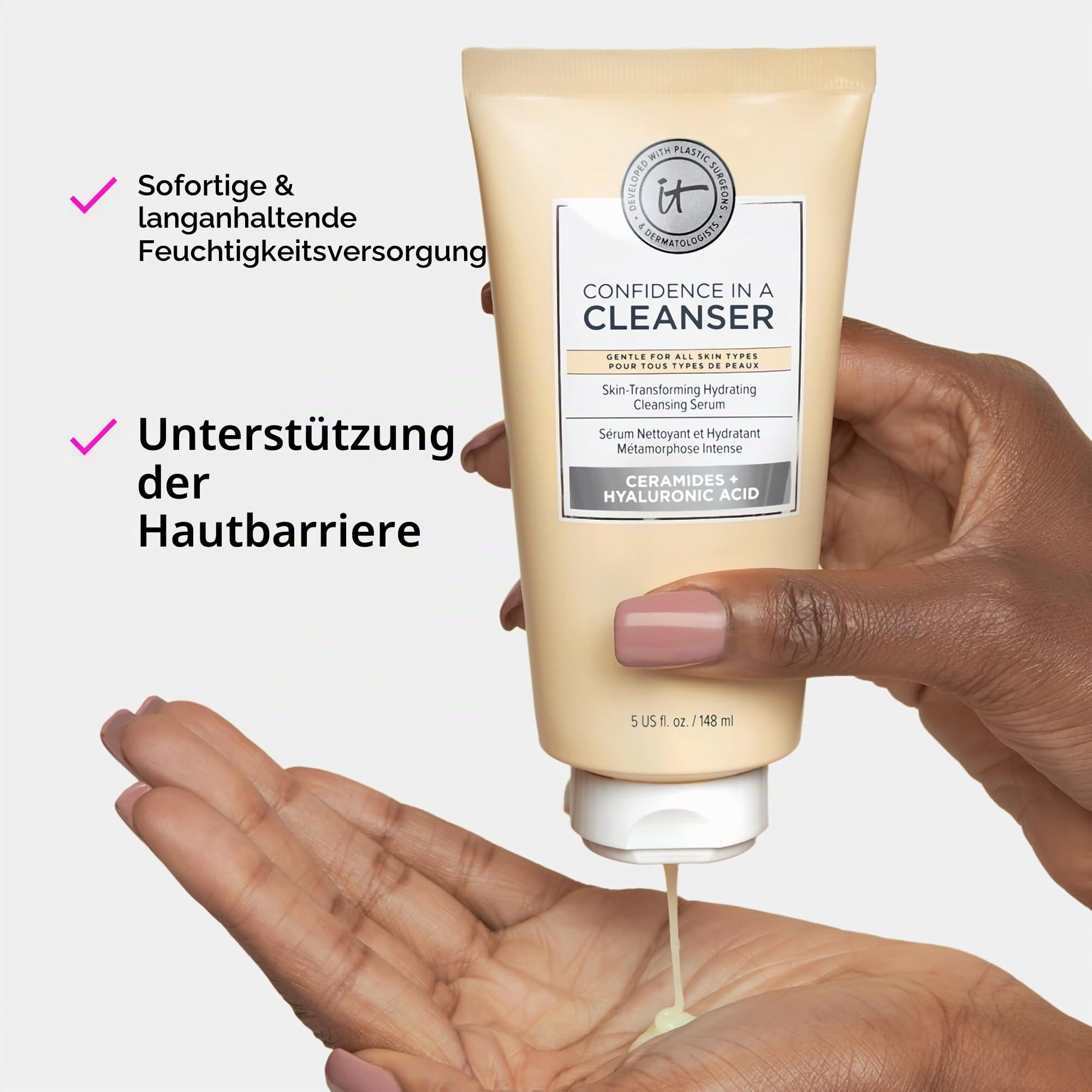 IT Cosmetics Confidence In a Cleanser, Anti-Aging-Reinigungsserum, Seifenfreie und feuchtigkeitsspendende Gesichtsreinigung, Vegan und nicht komedogen, Für alle Hauttypen, auch trockene Haut