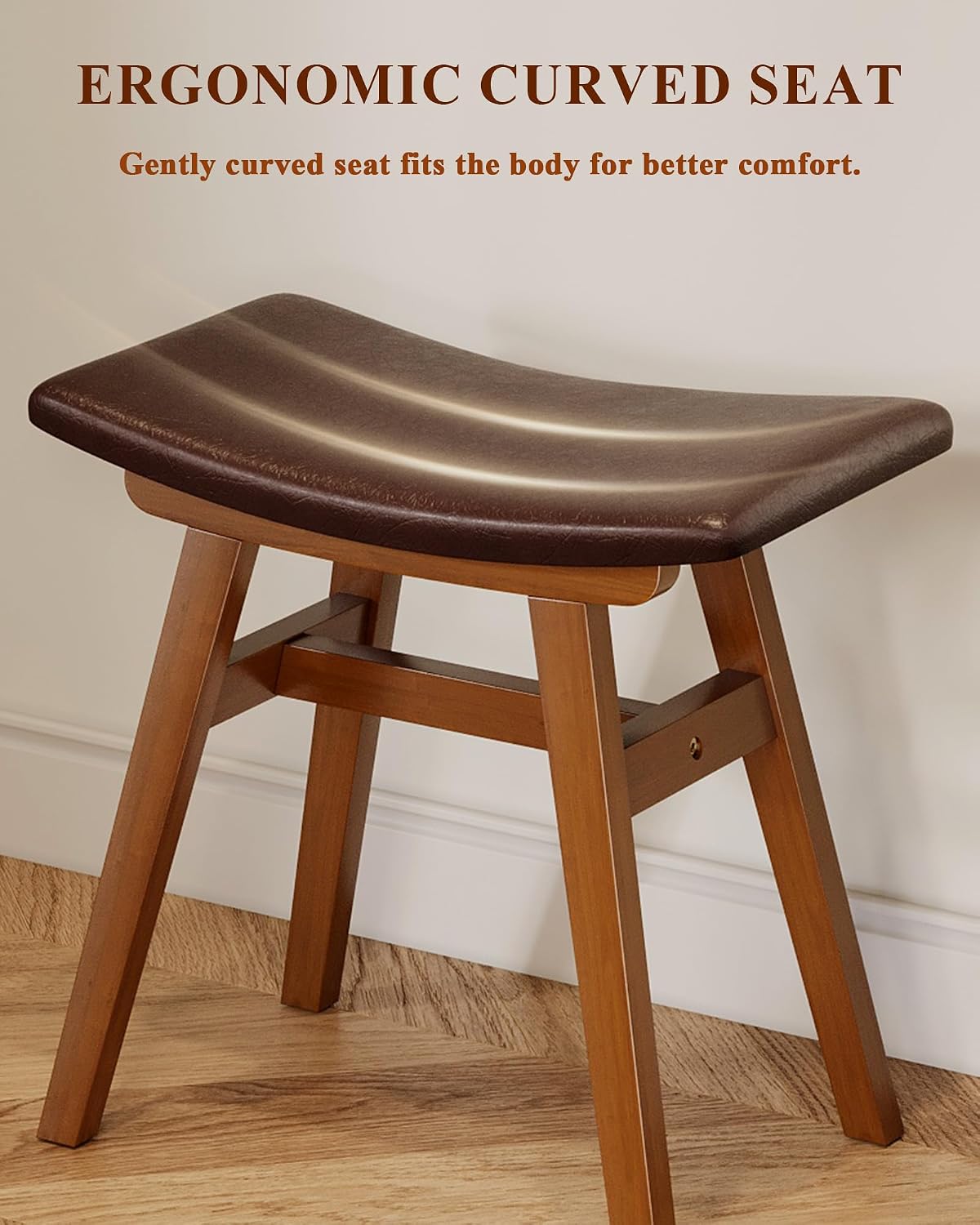IUNVR Solid Wood Vanity Stool Chair with Leather Cushion, Comfortable Makeup Vanity Stool, Small Stool for Vanity Use, Backless Vanity Chair, Compact Makeup Chair for Bedroom & Study