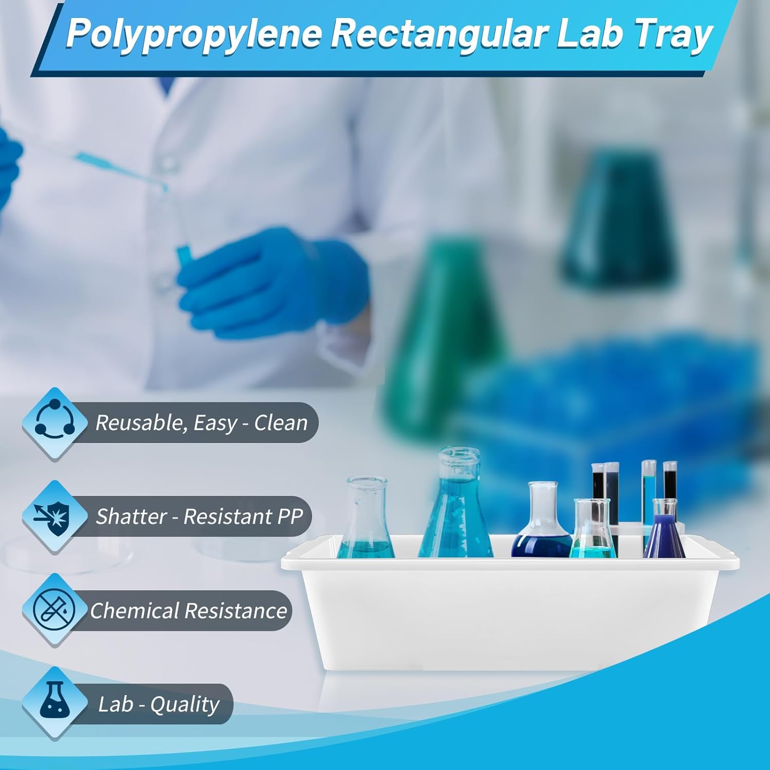 Remerry 6 Pack Polypropylene Containment Tray 15 L x 10.8 W x 4 H Rectangular Lab Tray for Sterilizing and Drying Laboratory Supplies, Durable and Temperature Resistant Plastic
