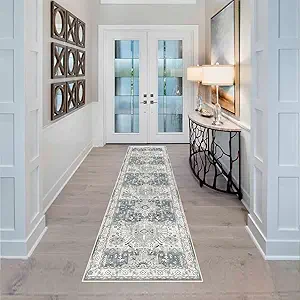 YOUFORTONG 2x7 Runner Rus for Hallways Soft Kitchen Rug Non Slip Rug Runner with Rubber Backing for Bathroom Washable Non Shedding Farmhouse Runner Rug (Grey, 2X7)