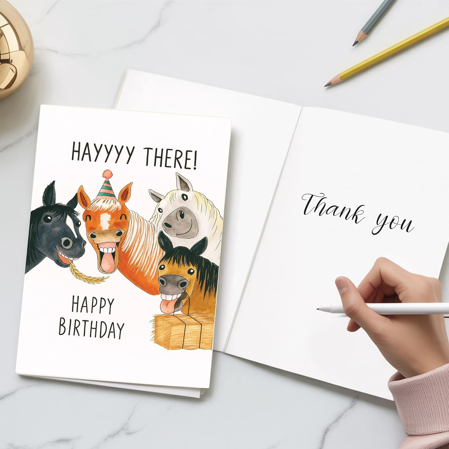 Hayyy There! Happy Birthday – Funny Horse Birthday Card with Cute Horses Illustration – Humorous Greeting Card for Horse Lovers, Friends, and Family - Envelope Included - 8x5.3 Inch - Image 5
