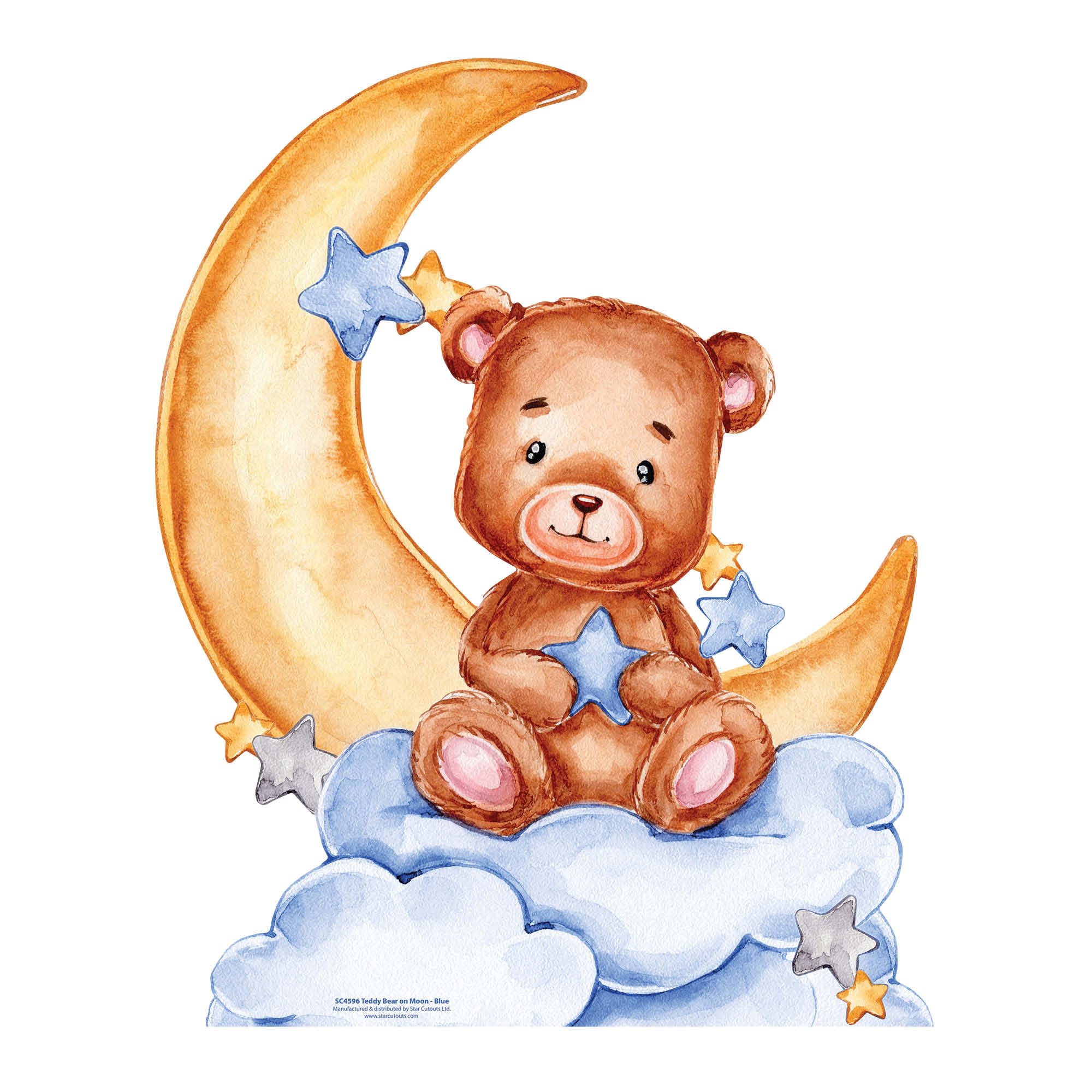 SC4596 Cute Teddy Bear Moon Blue Cardboard Cut Out Height 92cm - Ideal for Animal Theme, Parties, Birthdays & Baby Showers, Room Decorations & Events