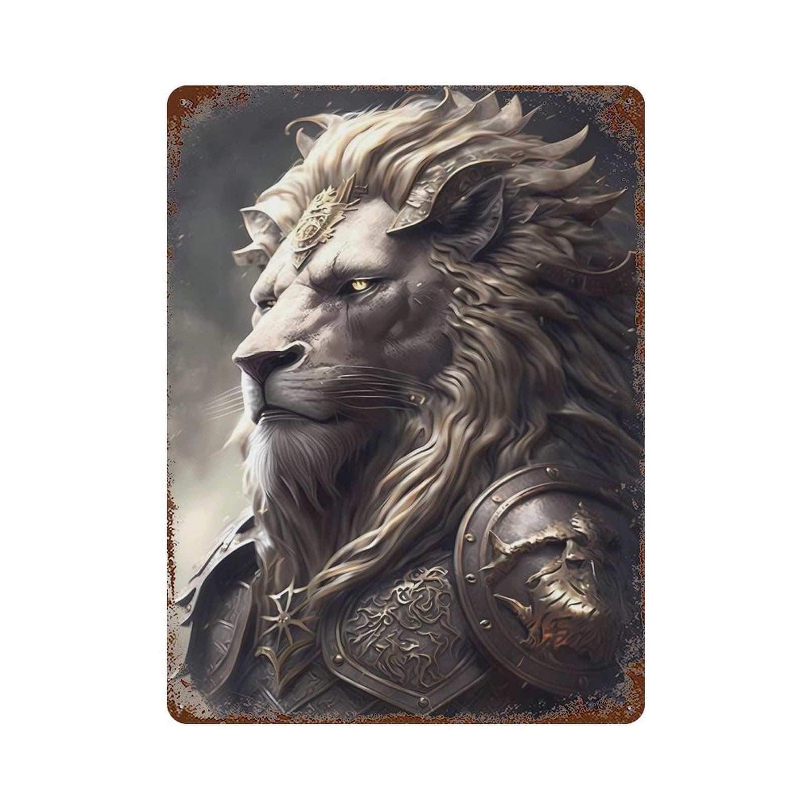 Rust Effect Lion Fairy Tale Rusty Metal Tin Sign 15.7"x11.8", Farmhouse Wall Decor for Shed, Workshop And Garage Wall Decor