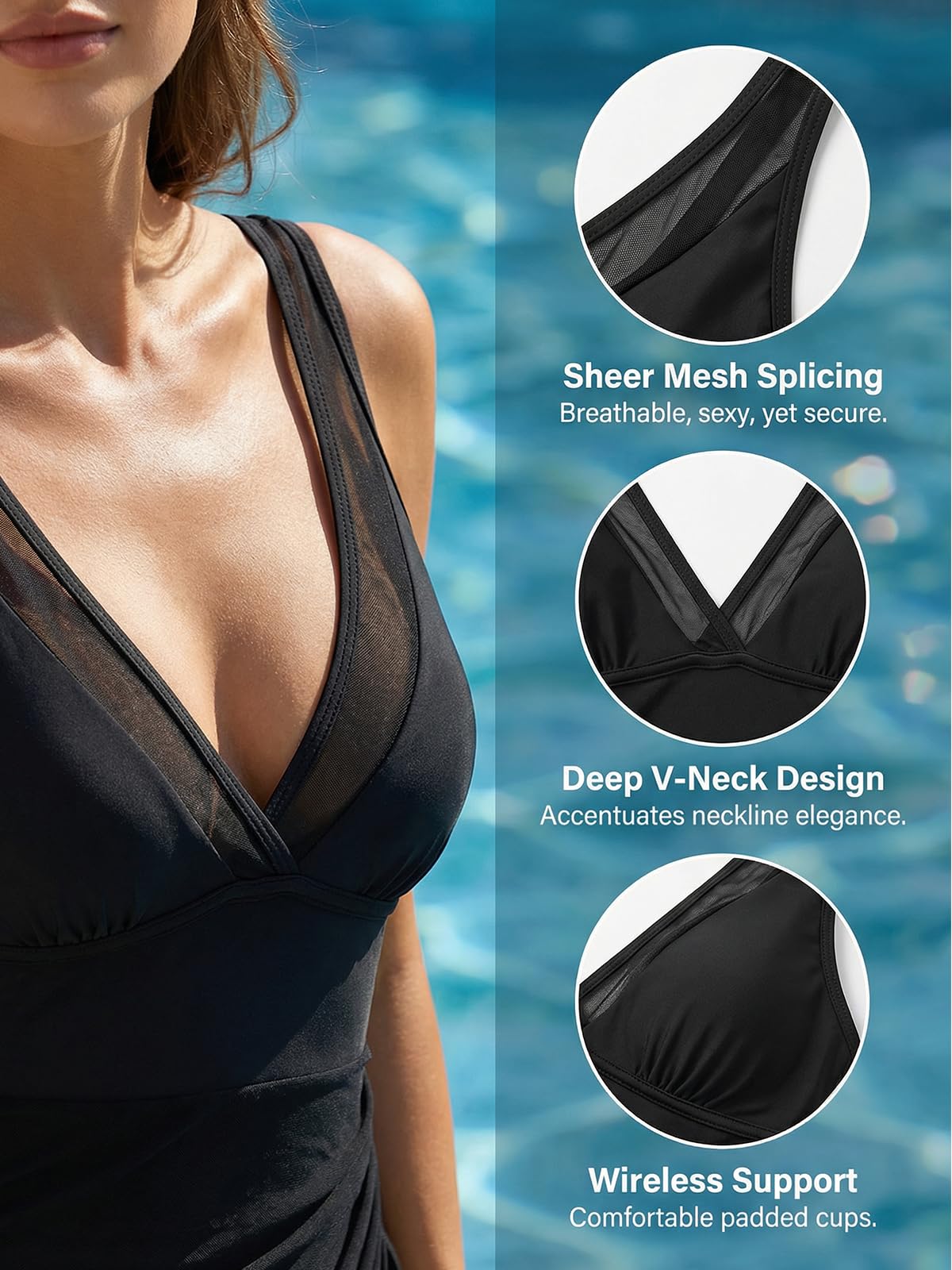 CUPSHE Damen Badeanzug Tummy Control Mesh Sheer Sarong Drawstring Adjustable Einteilige Bauchweg Bademode