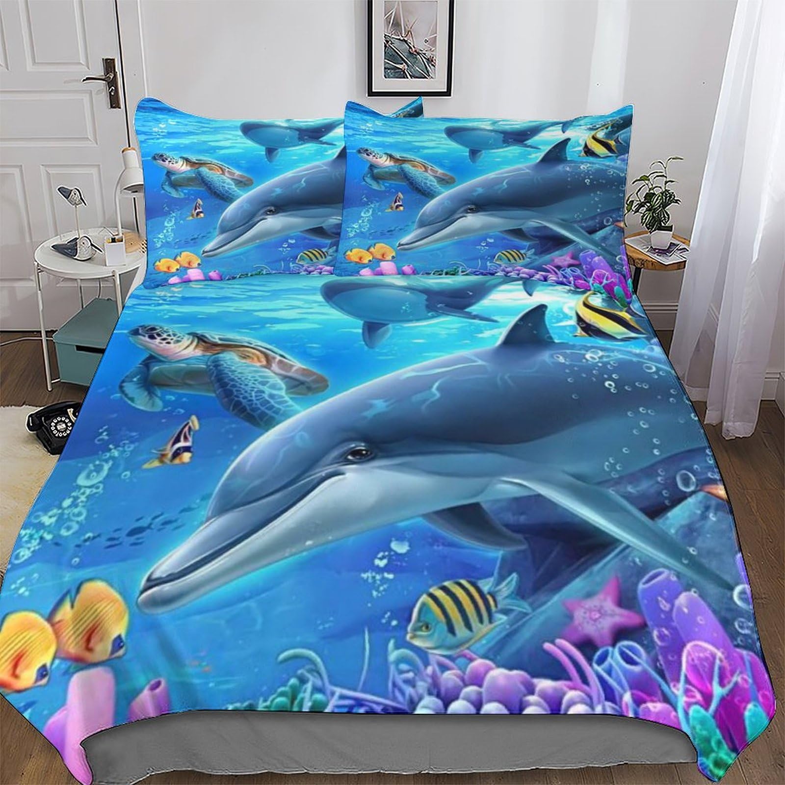 Housse de couette dauphin 3 pièces lit 220x240 avec taies d'oreiller
