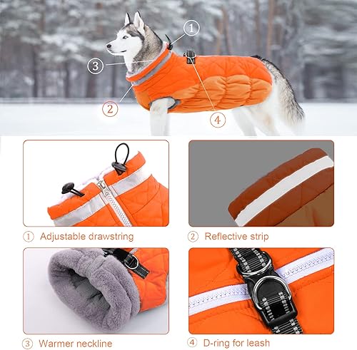 Miniatura 3 de Lelepet Abrigo de invierno cálido para perro, chaqueta para clima frío, chaleco reflectante de cuello alto, chaleco para perro con cuello de felpa,