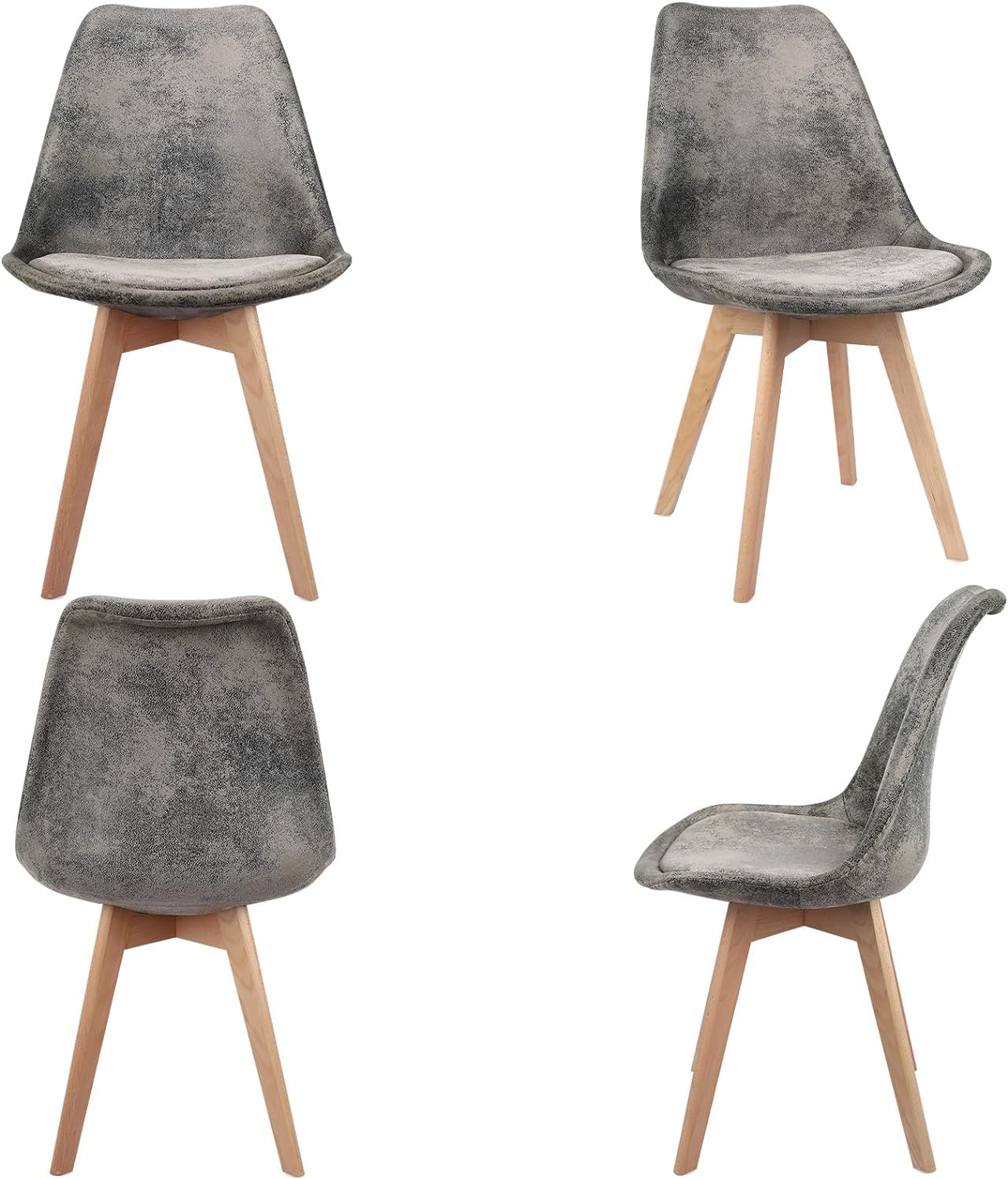 JIJIAN Set de 4 sillas de Comedor de Ante con Cojines y Patas de Madera Sillas de Cocina, Estilo nórdico Moderno para Comedor, Cocina y salón