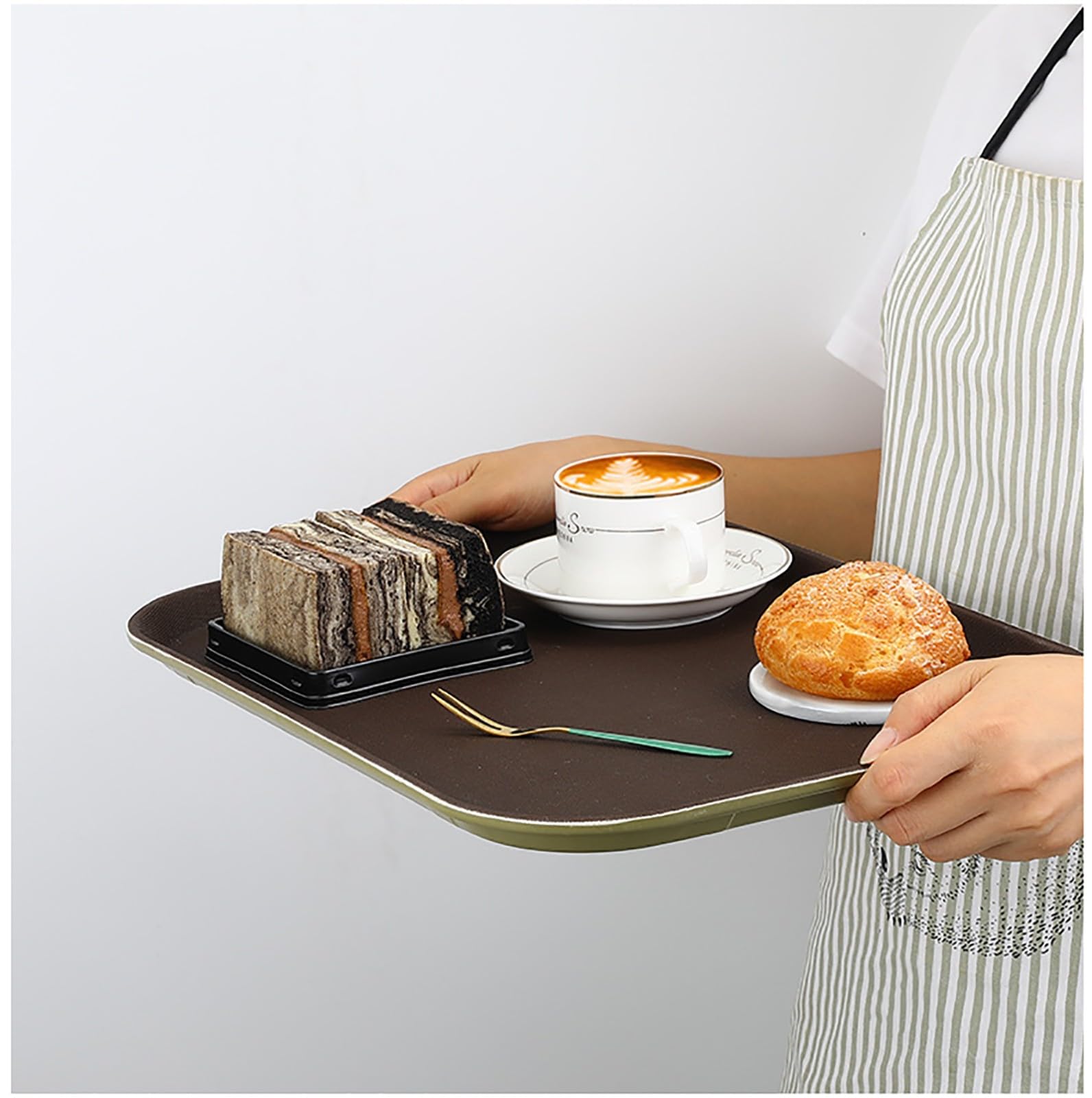 Paquete de 2 bandejas antideslizantes para servir, bandeja cuadrada para camarero para bebidas, comida y cócteles, ideal para bar, hotel y cafetería de comida rápida, 51,5 x 38 cm, y elegante