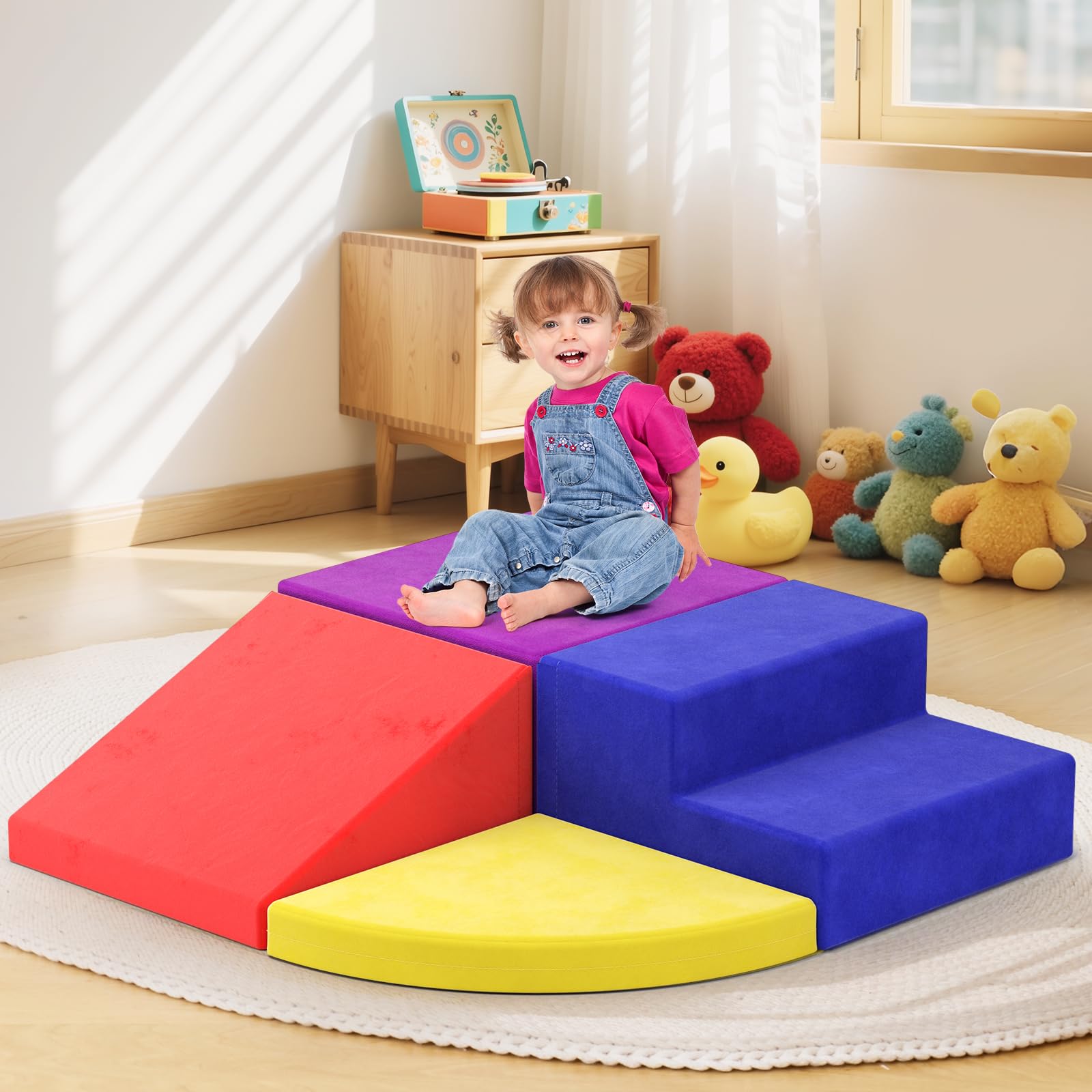 Helangel Kids Soft Play Explorer Set Foam Blocks Equipment Softzone Shapes Activity Multi-colored Toys for Sensory Motor Skills, Montessori Activity Toys for Toddlers (JM-4PCS-JP)