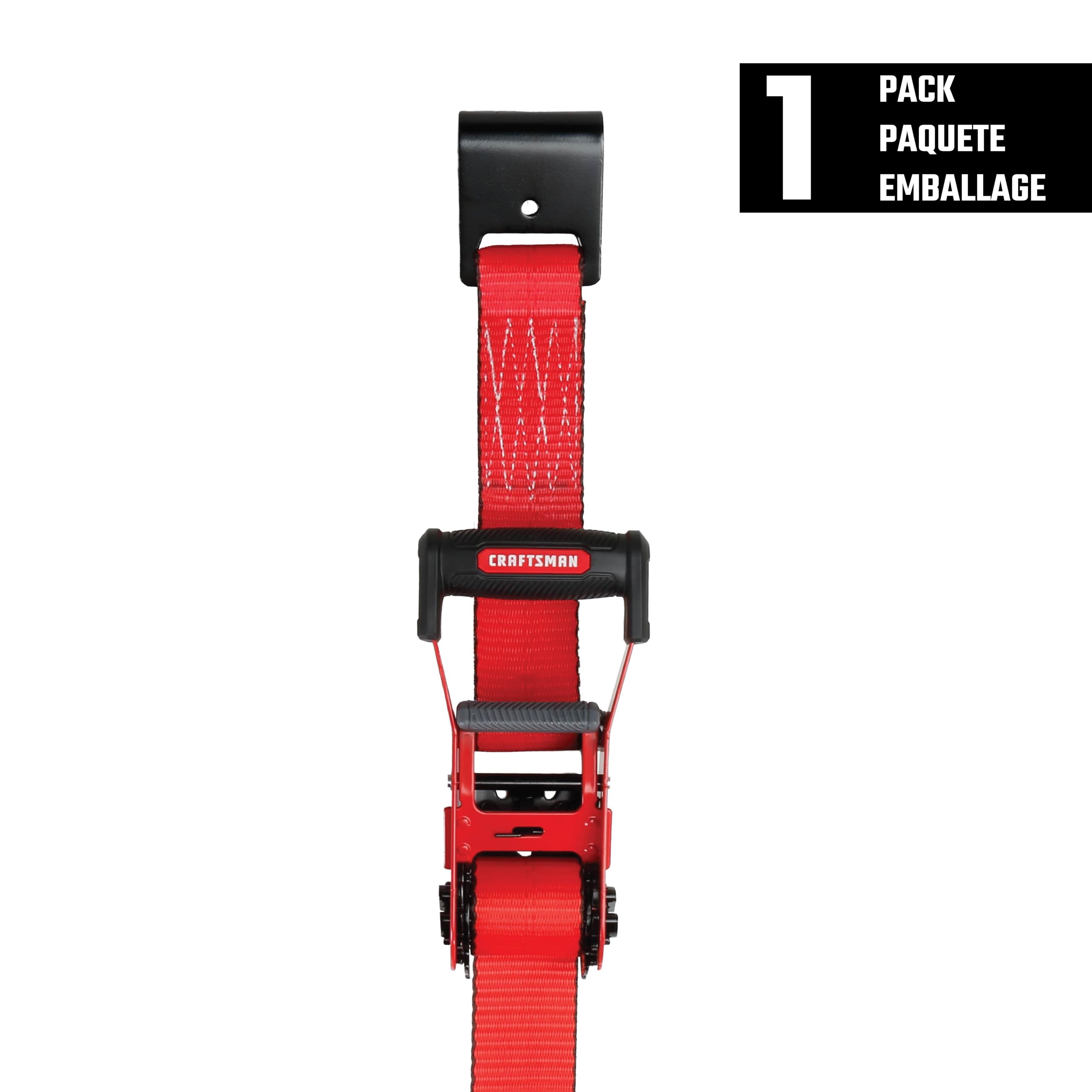CRAFTSMAN CMXAZBS10000F Sangle d'arrimage à cliquet de 5,1 cm x 8,6 m avec Crochet Plat – Robuste/résistante à la Rupture de 4,5 kg, Noir/Rouge