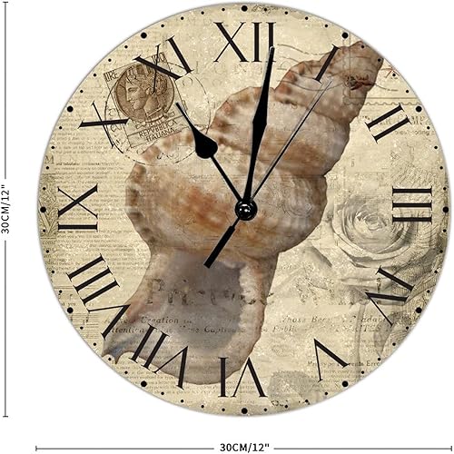 Miniatura 235 de ArogGeld Reloj de pared con diseño de estrella de mar antigua francesa, de cloruro de polivinilo, con números romanos, de 10 pulgadas, funciona