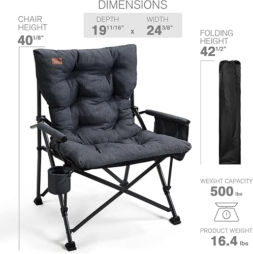 Miniatura 7 de EVER ADVANCED Silla plegable acolchada de gran tamaño para adultos, silla de césped resistente con bolsillos laterales, silla cuádruple plegable