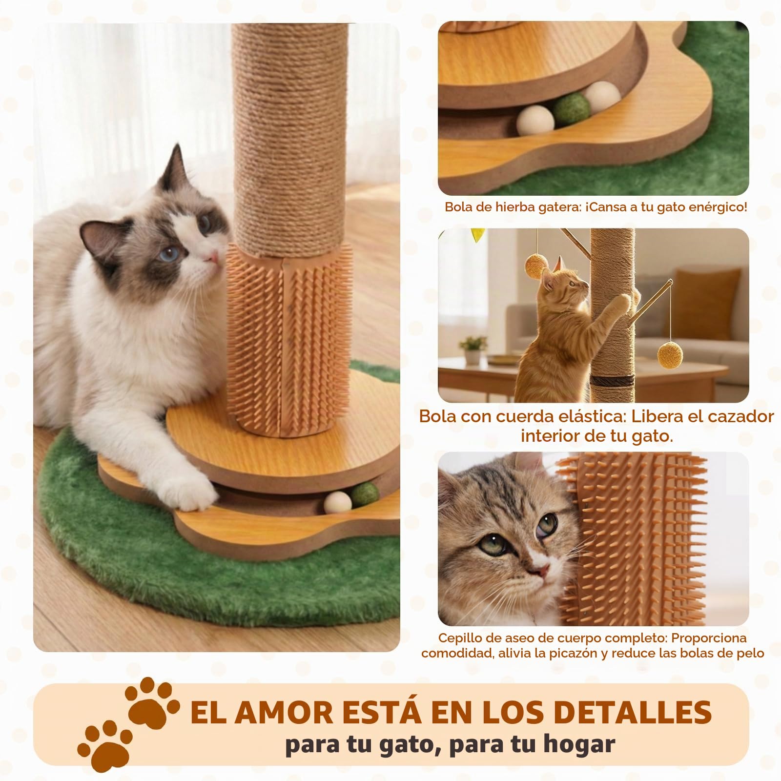 Árbol rascador para gatos con cuerda de sisal de primera calidad, rascador para rascar, bolas colgantes interactivas, juguete para interiores, rascadores, gatitos y gatos