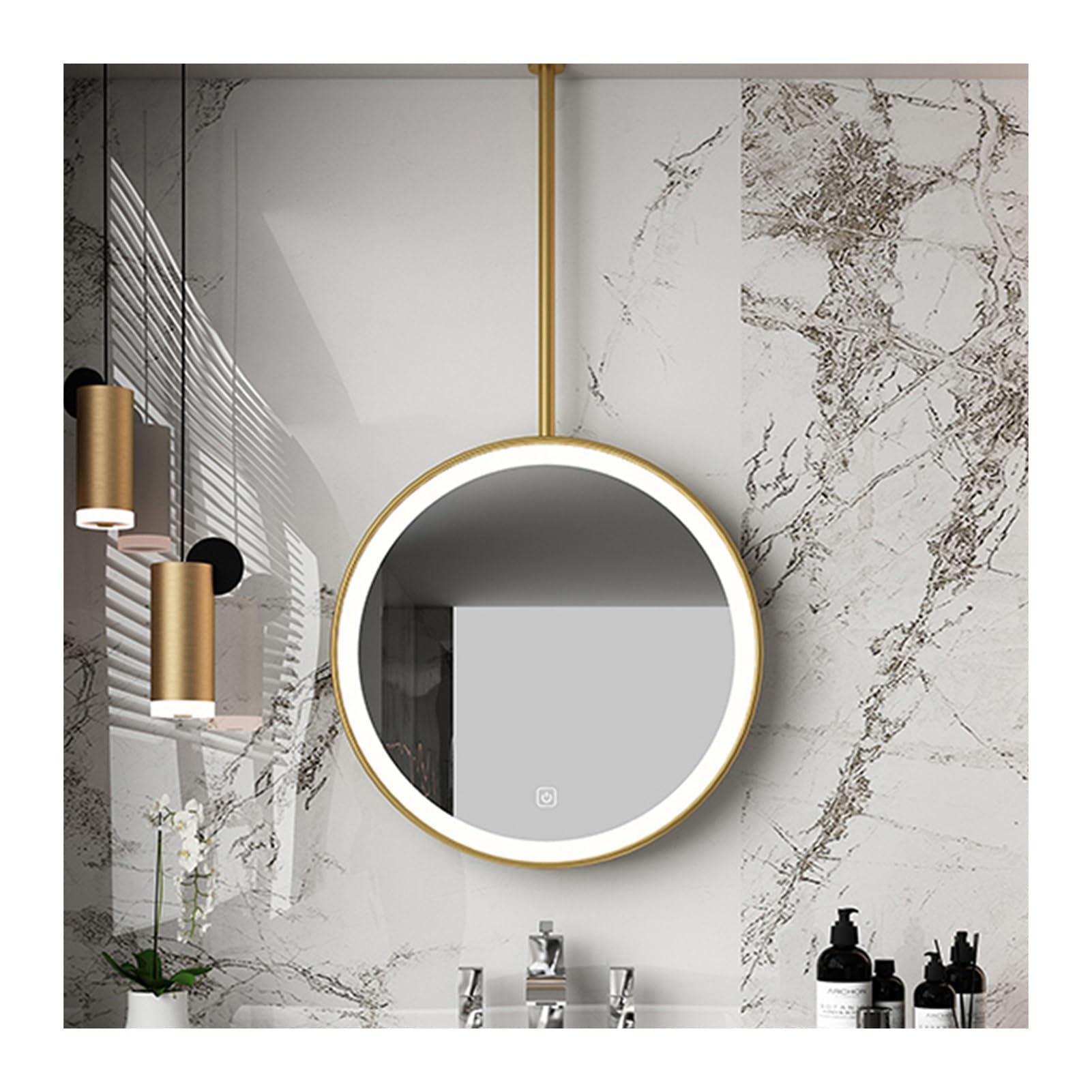 GLJTUO Rod Round Ceiling Hanging Lighting LED With Metal Frame,Gold-60x60cm