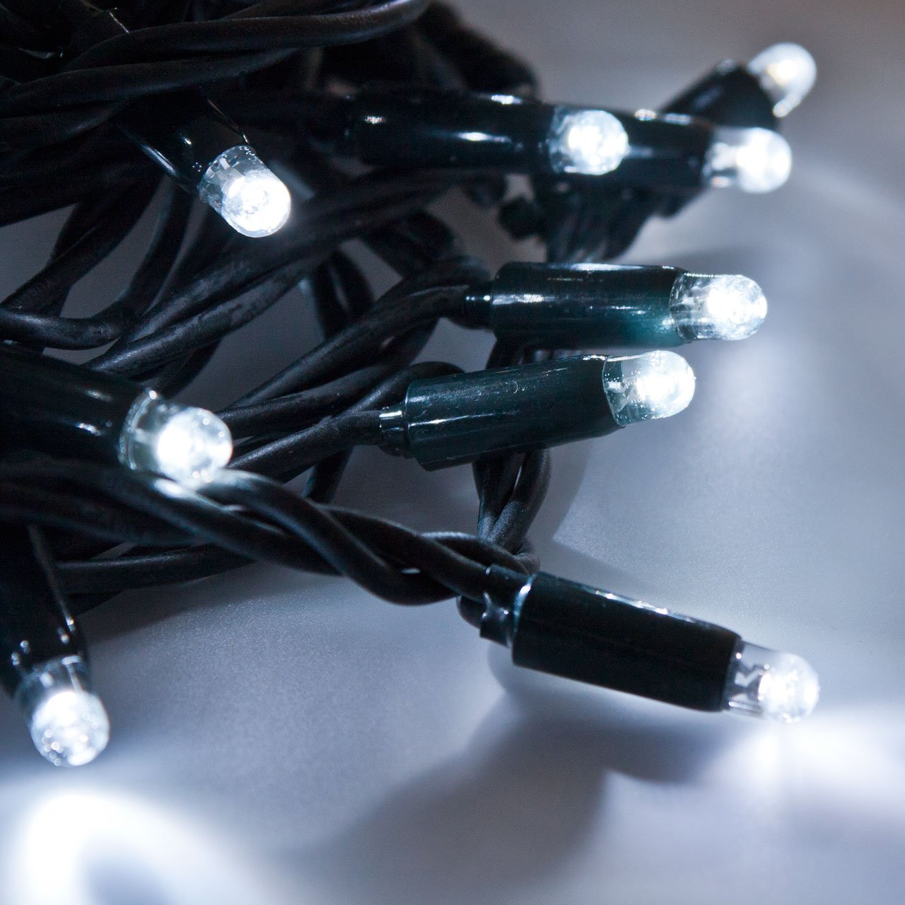 Cadena de 10 m, 120 maxiled blanco frío, cable verde, efecto flash, extensible, luces navideñas, decoración navideña, cadena para árbol de Navidad