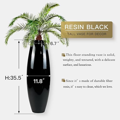Miniatura 10 de Jarrón alto para suelo, 35.5 pulgadas (35.4 in, 2.95 pies) de alto, jarrón alto resistente para decoración, resina plateada