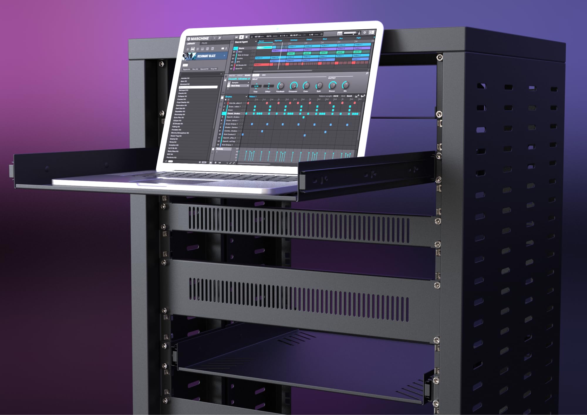 Audibax Pro Rack Drawer Ext 1U - Vassoio Scorrevole con Griglie 1U per Rack da 19 pollici - Ripiano Rimovibile 482,6 mm di Larghezza x 376 mm di Profondità - Realizzato in Acciaio - Capacità 8 kg
