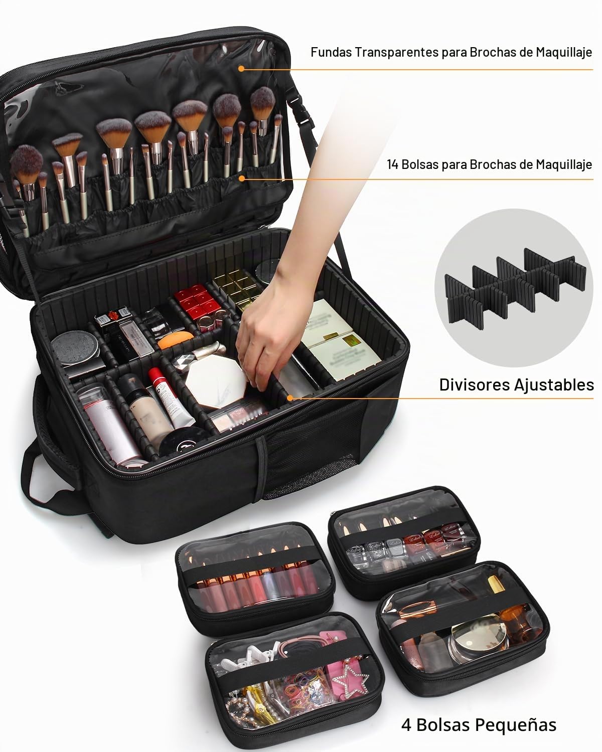 Relavel Mochila de maquillaje extra grande, bolsa de maquillaje profesional de viaje, bolsa de maquillaje para mujeres, organizador de almacenamiento para artistas de maquillaje, 3 capas, gran
