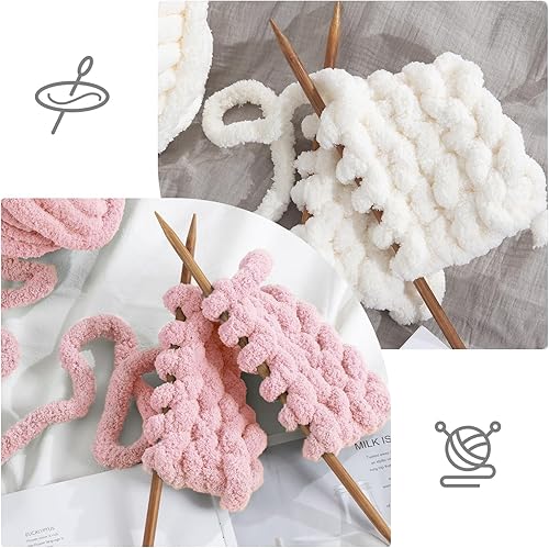 Vista 139 de HOMBYS Paquete de 8 hilos gruesos surtidos para tejer a ganchillo, hilo súper voluminoso, grande, suave y esponjoso, hilo de felpilla grueso para 4