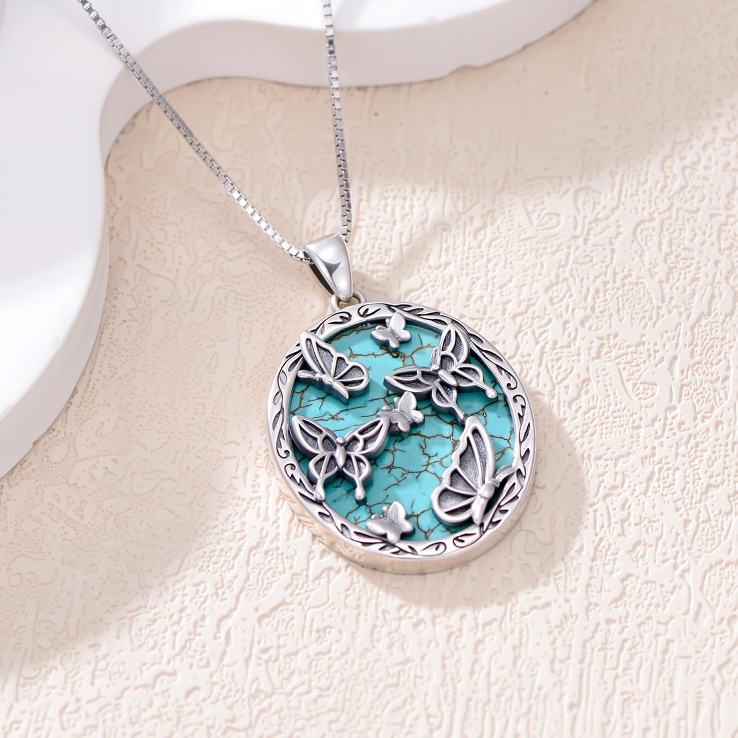 Genuine Turquoise Butterfly Necklace, Sterling Silver Native American Vintage Pendant Western Jewelry Birthdays Gift for Women - Image 5