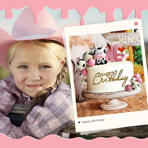 Miniatura 6 de 14 adornos de vaca para tartas, bolas de espuma para decoración de tartas con decoración dorada de acrílico de feliz cumpleaños para baby shower,