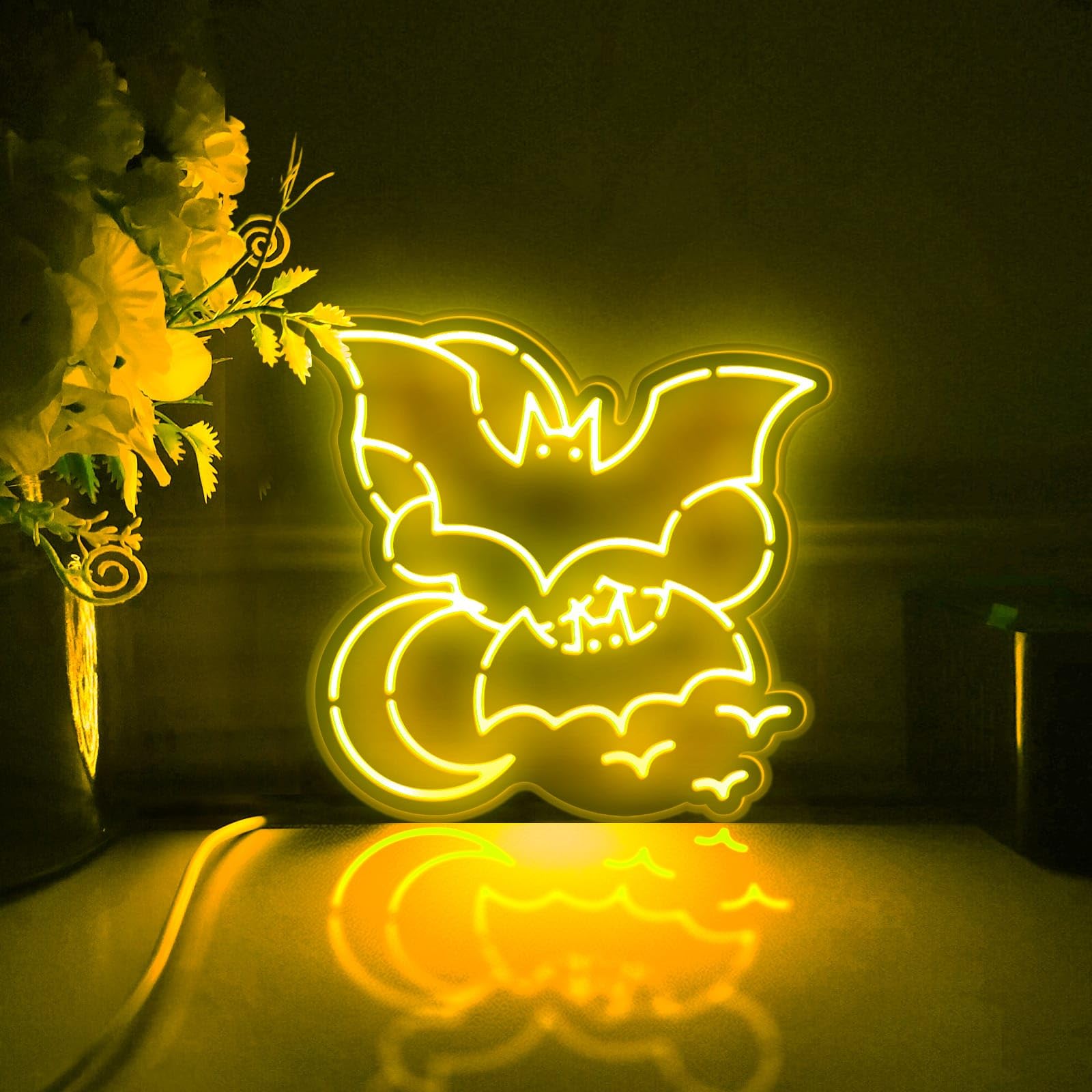 Scatola luminosa a LED a forma di pipistrello, decorazione artistica da parete per Halloween, cartello luminoso personalizzato, decorazioni per scrivania, decorazione per camera da letto