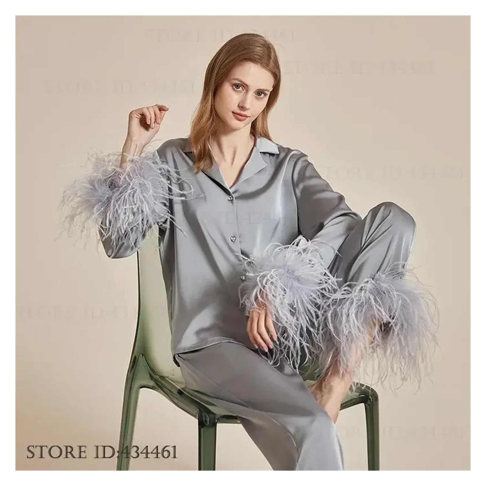 Conjunto de Pijamas de Plumas de Lujo, Ropa de Dormir a la Moda for Mujer, Pijamas, Traje Elegante de satén de Seda, Pijama, Ropa de casa