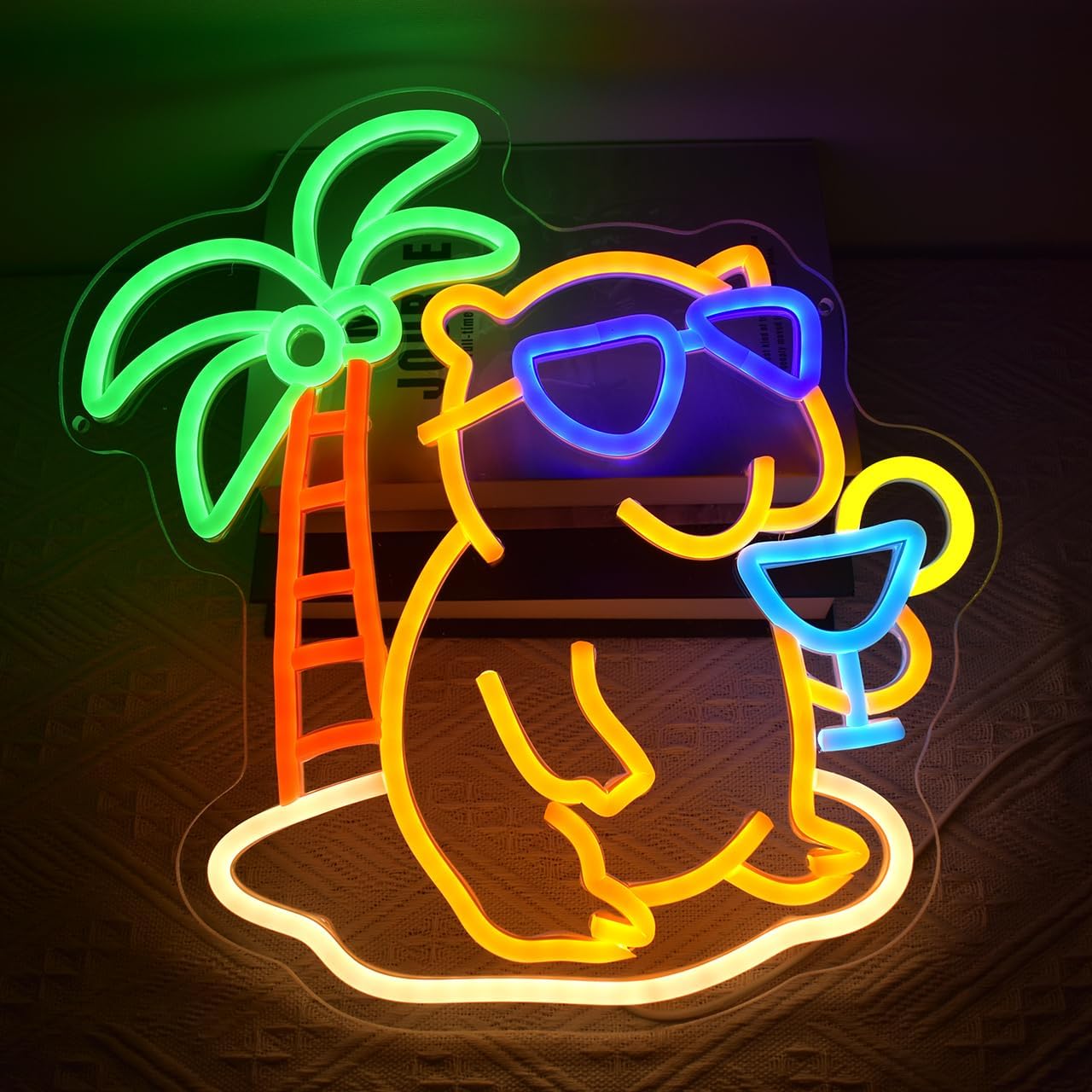 Beach Capybara Neon Sign Cocktails Ber Neon Sign for Wall Decor, Dimmable LED Beer Light Sign with USB Power for Bedroom Pub Bar Shop Party Man Cave Gift Decor