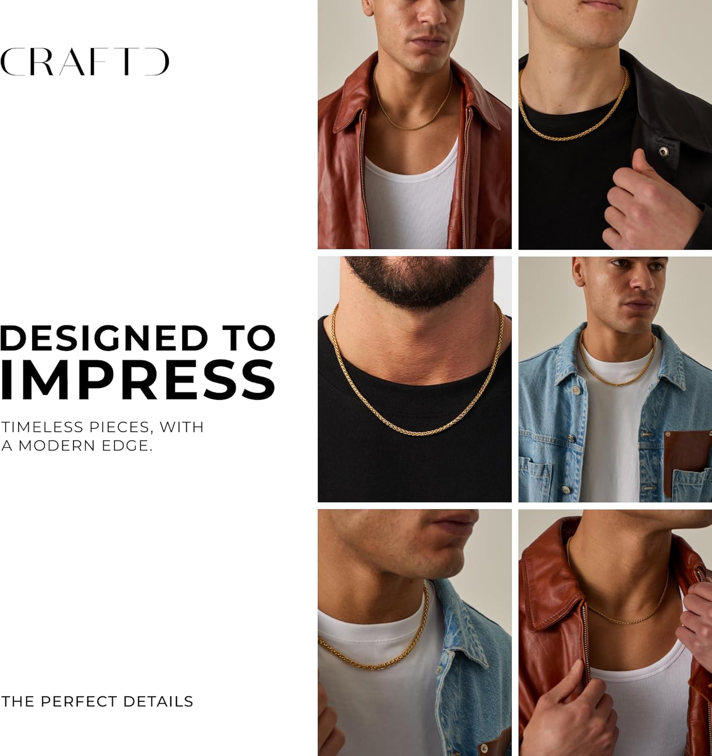 CRAFTD - Gold Wheat Link Chain - Durable 18K Gold & 316L Stainless Steel - Waterproof, Heat & Sweat Resistant - Gifts for Men - Men's Jewelry
