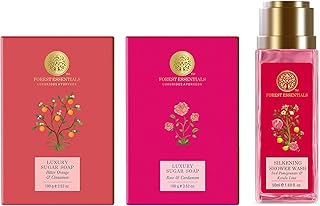 Forest Essentials Luxury Sugar Soap Rose &amp; Forest Essentials Travel Size Silkening Shower Wash Iced Pomegranate &amp; Forest E...