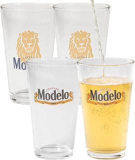 Modelo Beer Glasses 16oz Pint Glass - Set of 4 Authentically Licensed Compatible