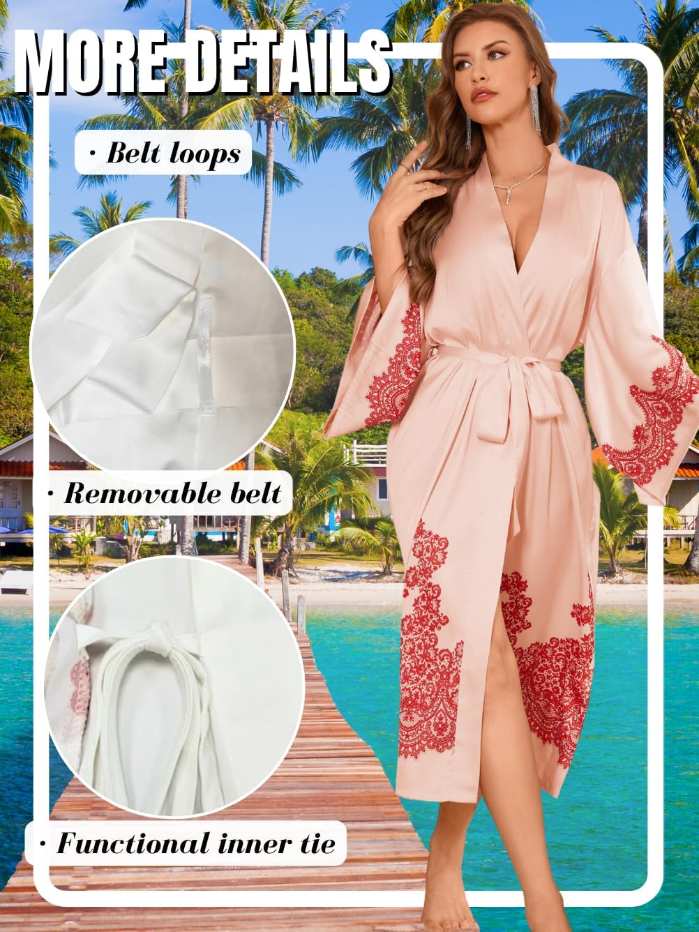 Women's Floral Kimono Robes, Silky Satin Soft Lightweight, Luxury Japanese Long Bathrobe One Size 0-10 - Image 4