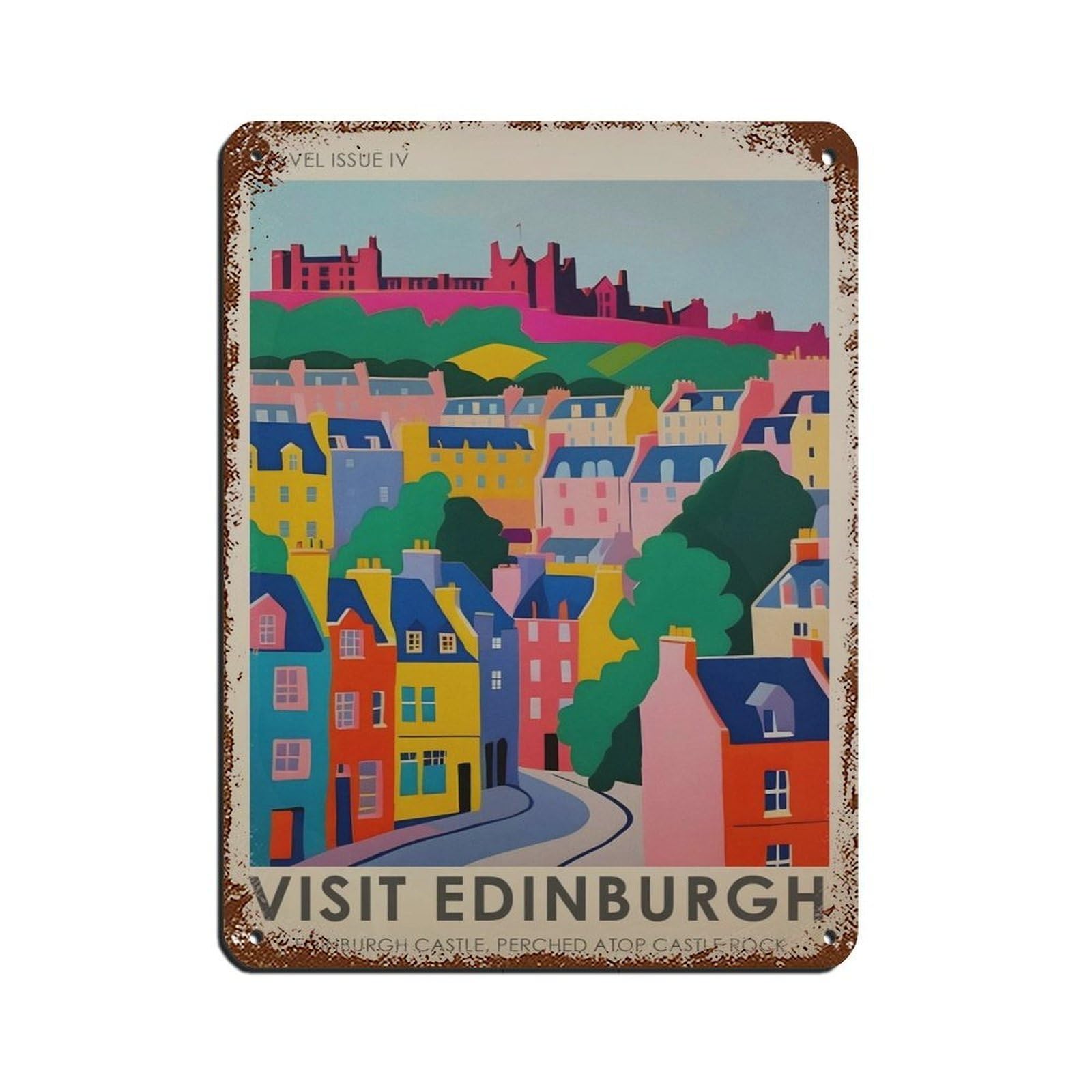 Edinburgh Travel, Vintage Scotland Poster Retro Poster Metal Tin Sign Chic Art Retro Iron Painting Bar People Cave Cafe Family Garage Poster Wall Decoration 12x16inch(30x40cm)