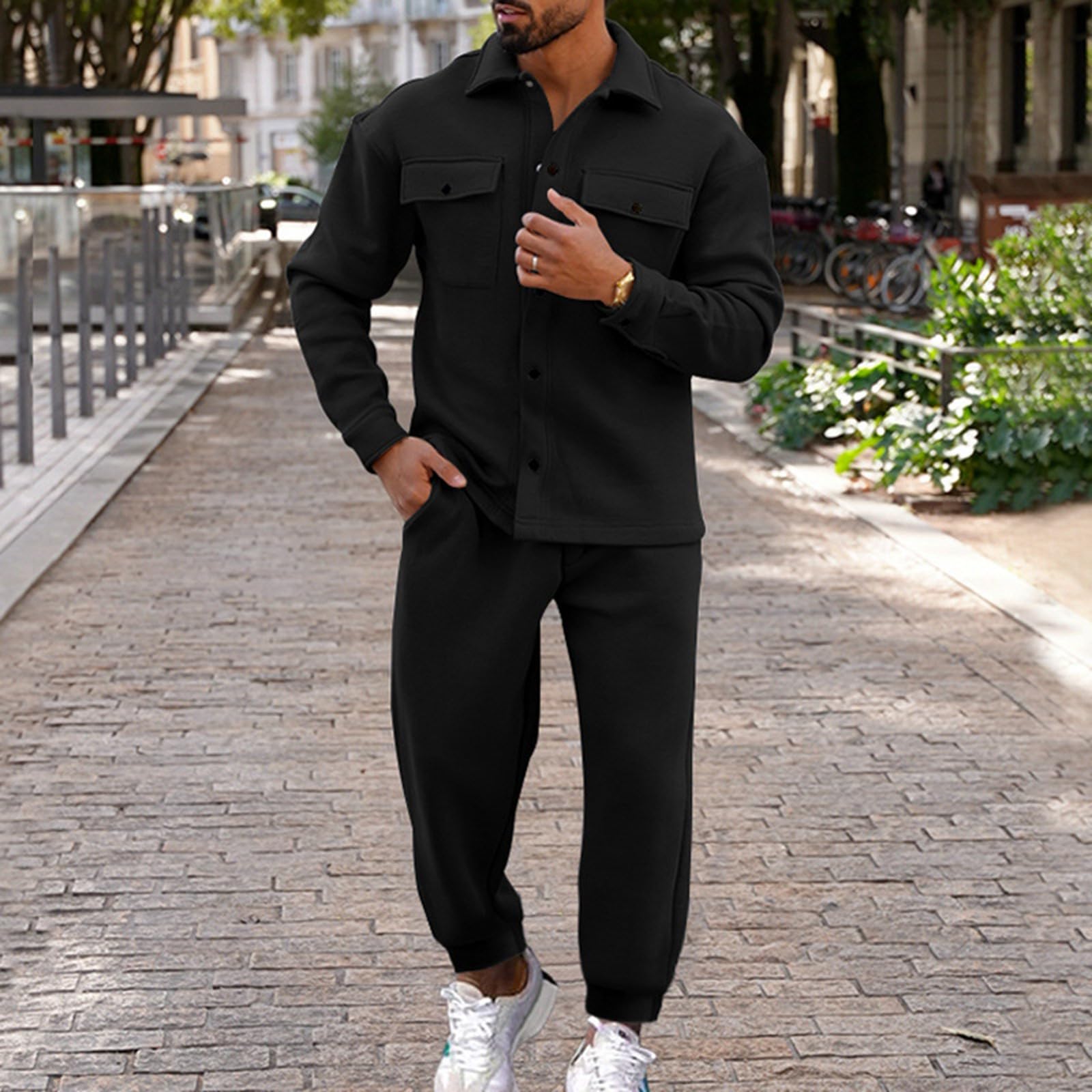 Set Sportivo da Uomo Composto 2 Pezzi,Tute in Felpa Pezzi Leggeri Casual con Stampa Anello Giacca Pantalone Due Tute Tasca Cappotto