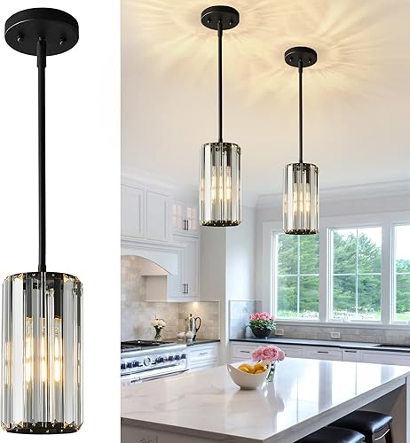 Iluminación colgante color negro, lámpara colgante moderna, mini candelabros de cristal, lámpara colgante ajustable para cocina, isla, comedor,
