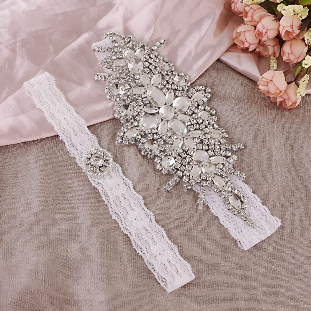 Podwiązka ślubna dla narzeczonych Podwiązki Rhinestone Crystal Lace Podwiązki Wedding Bridal for Wedding Bridal Akcesoria (kolor: biały, rozmiar: 40-60 CM) (biały 40)