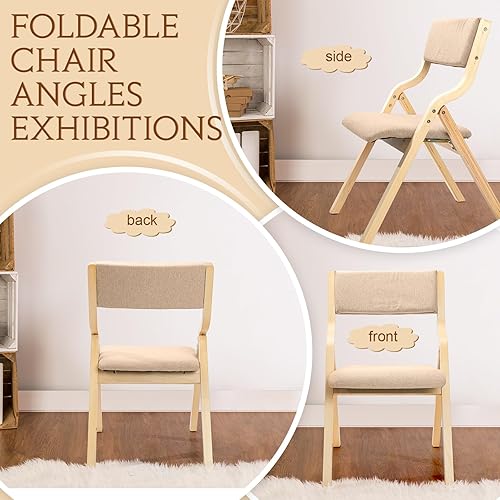 Miniatura 6 de Menkxi Juego de 2 sillas plegables de madera, sillas plegables de comedor, sillas plegables con asientos acolchados y fundas extraíbles, sillas
