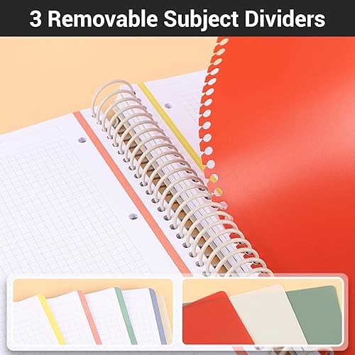 Miniatura 5 de EUSOAR Cuaderno de papel cuadriculado, tamaño A4 de 9.25 x 11.7 pulgadas, cuaderno grande de 3 materias en espiral con bolsillo, cuaderno de papel a