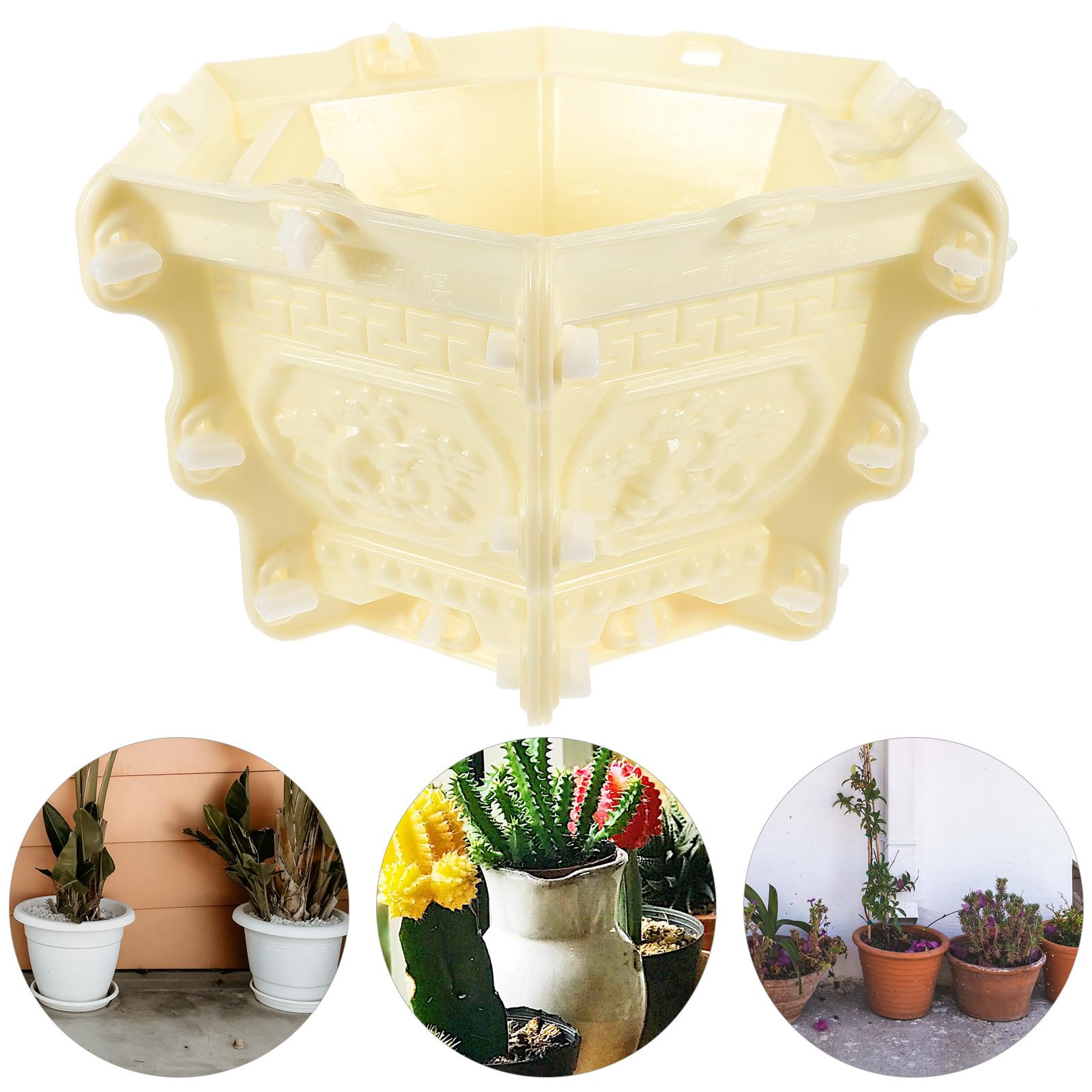 Molde de Fundición para Maceta de Flores DIY para Niños, Plástico Beige | Fácil de Desmoldar y Limpiar, para Manualidades y Actividades Diy, Modelo Hexagonal