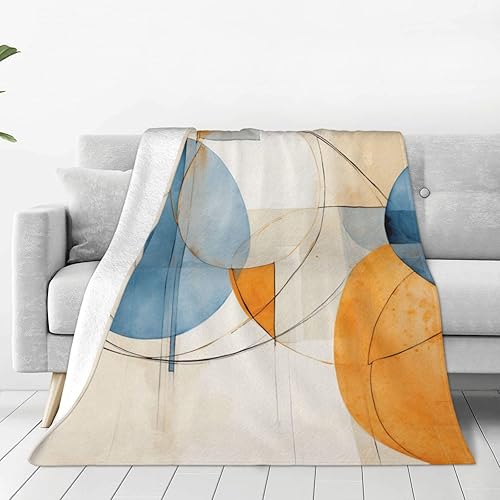 Miniatura 2 de B837 - Manta con patrón abstracto naranja y azul, para todas las estaciones, manta de franela impresa para sofá, cama, silla, habitación, decoración