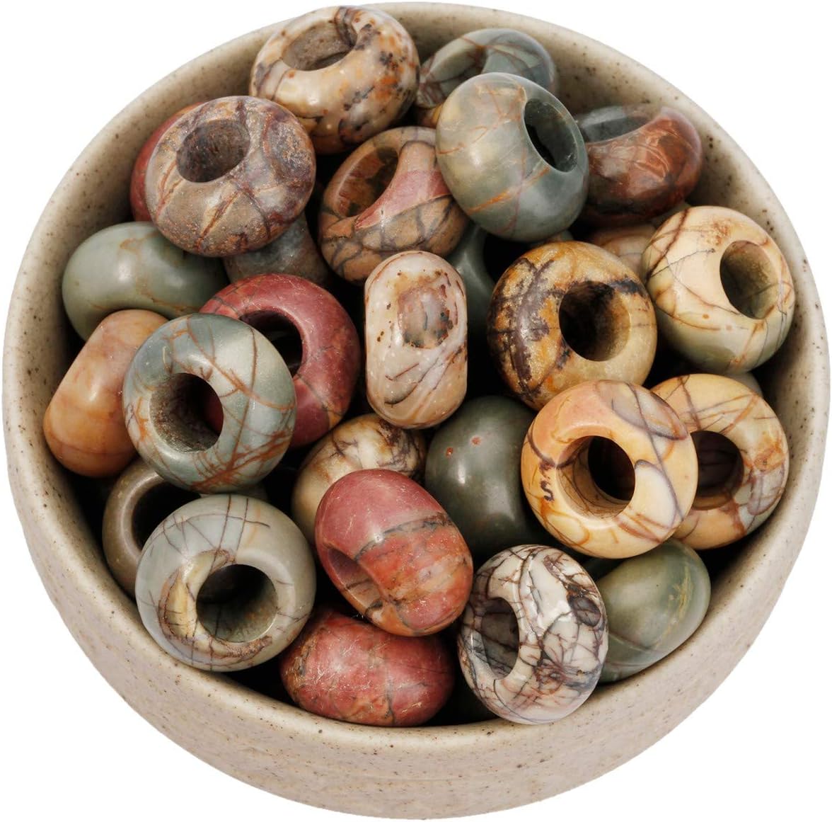 Nupuyai Large Hole Stone Loose Beads for Jewelry Making Pack of 30, Polished Rondelle European Beads fit Charms Bracelet
