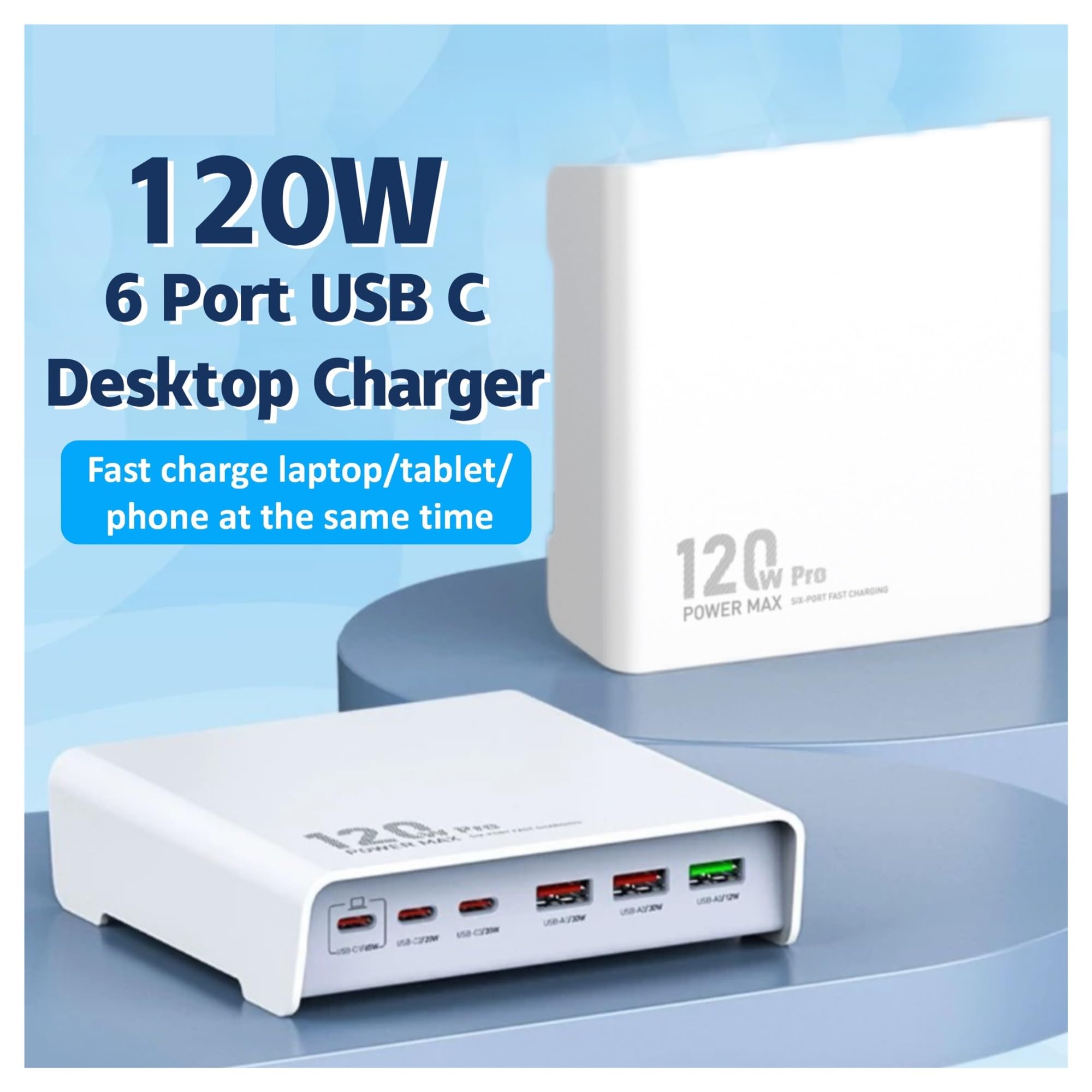 Blok Ładowarki USB C O Mocy 120 W, 6-portowa Ładowarka Biurkowa, Superszybka Stacja Ładująca Typu, Koncentrator, Przedłużacz Długości 5 Stóp MożLiwość Szybkiego łAdowania(Black)