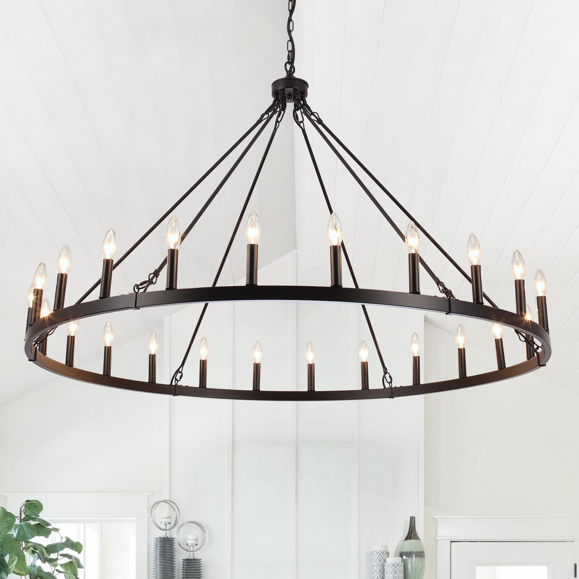 Photo 1 of ANKYLHUA 52" Black Wagon Wheel Chandelier - 24 Light Farmhouse