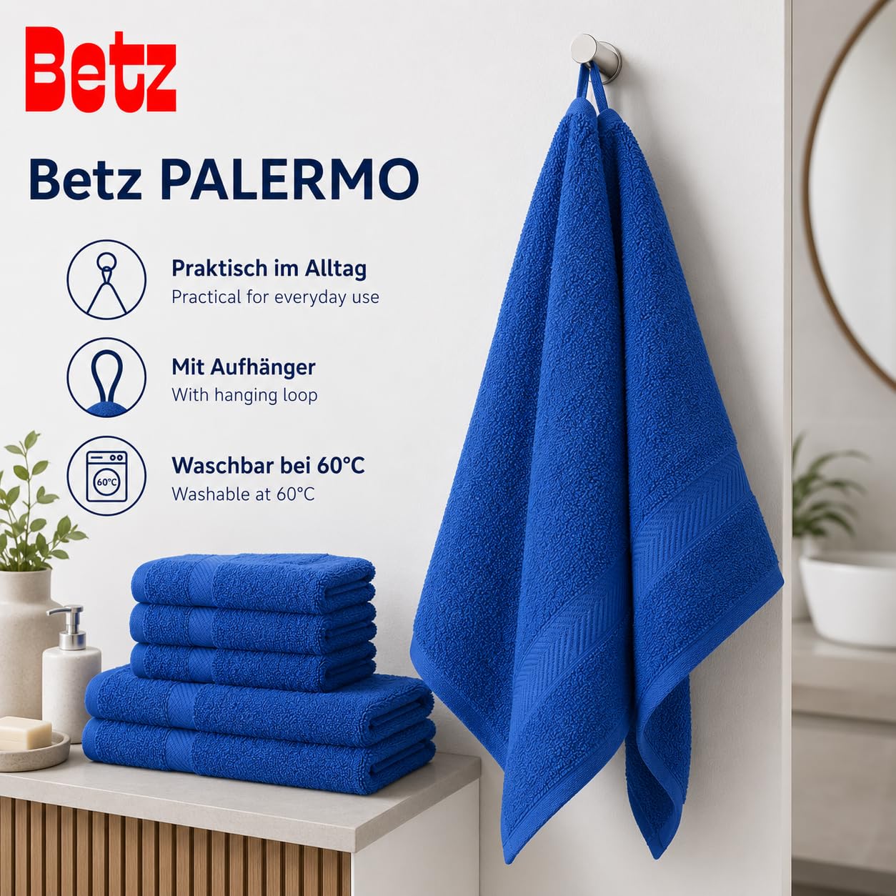Betz Set da 12 asciugamani PALERMO 100% cotone 2 asciugamani da doccia 4 asciugamani 2 asciugamani per gli ospiti 2 lavette 2 guanti da bagno Colore blu